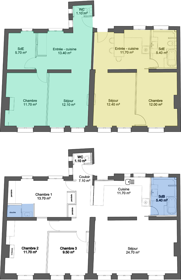 Réunir deux appartements de 45 m²
