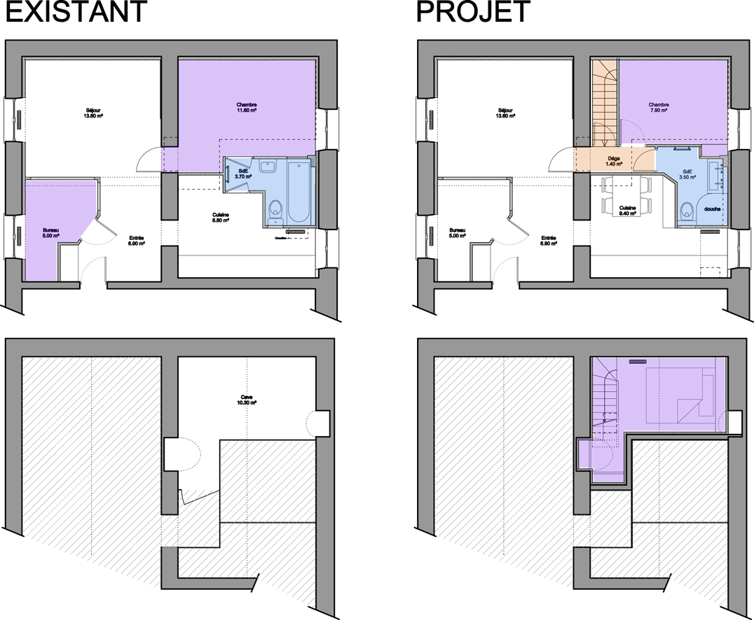 Un 50 m² agrandi en souplex de 60 m²